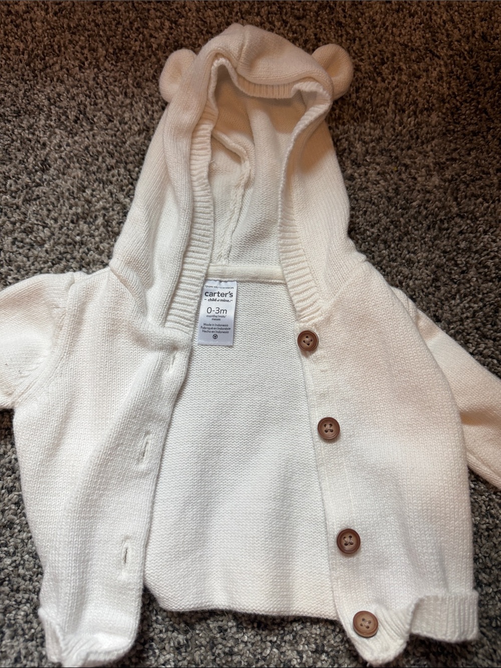 Carter's Cream Hooded Knit Cardigan with Bear Ear Hood